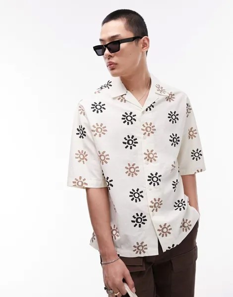 Topman - Белая рубашка с коротким рукавом и принтом «солнце»