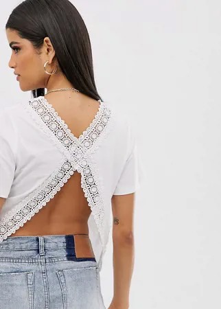 Футболка с открытой спиной и кружевной отделкой ASOS DESIGN Tall-Зеленый