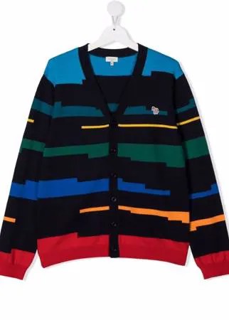 Paul Smith Junior кардиган в полоску с нашивкой