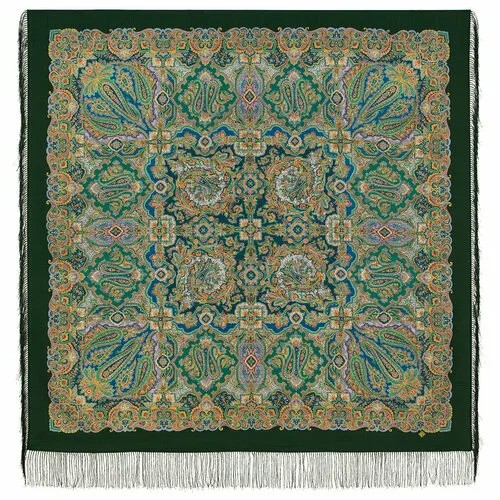 Платок Павловопосадская платочная мануфактура,146х146 см, зеленый, синий