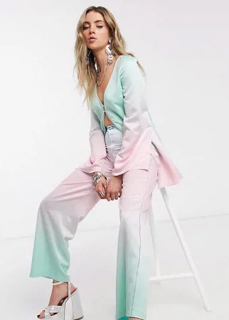 Свободный удлиненный пиджак из атласа от комплекта пастельных радужных цветов House Of Stars-Многоцветный