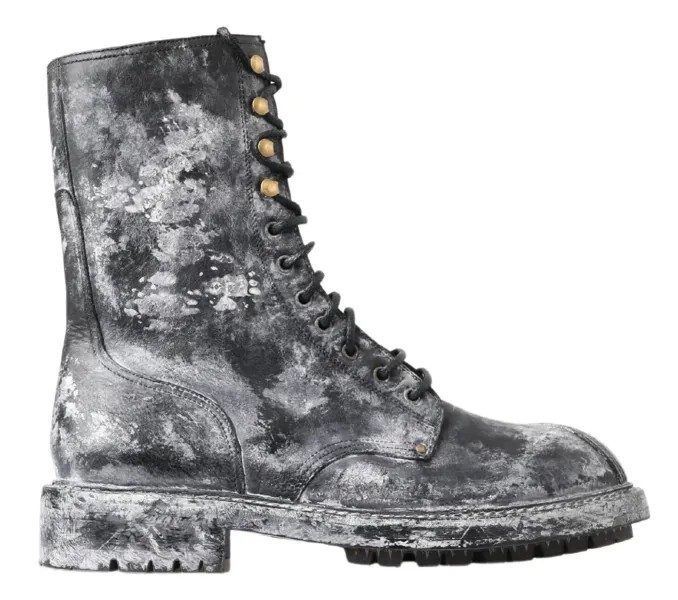 DOLCE - GABBANA Обувь Сапоги Черно-серые кожаные до середины икры EU43 / US10 Рекомендуемая розничная цена 1500 долларов США