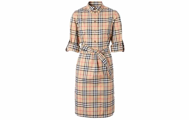 Платье-рубашка в винтажную клетку с завязкой на талии Burberry