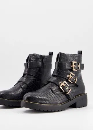 Черные ботинки с пряжками Miss Selfridge-Черный