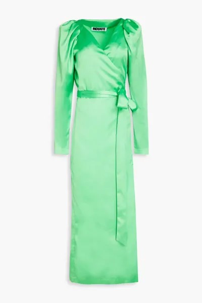 Атласное платье миди Bridget с запахом Rotate Birger Christensen, ярко зеленый