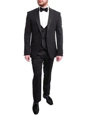 Cemden Slim Fit Черный блестящий костюм-смокинг-тройка на одной пуговице