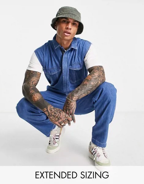 Синий джинсовый комбинезон без рукавов ASOS DESIGN-Голубой