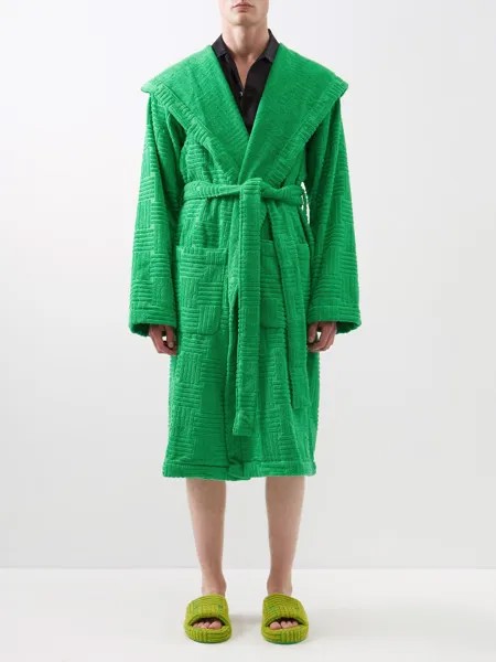 Махровый халат из жаккардовой ткани intrecciato. Bottega Veneta, зеленый