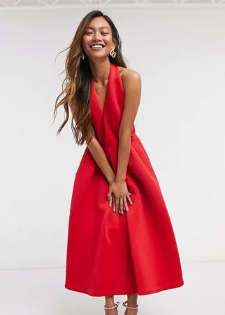 Красное платье миди для выпускного с открытой спиной и глубоким вырезом True Violet-Красный