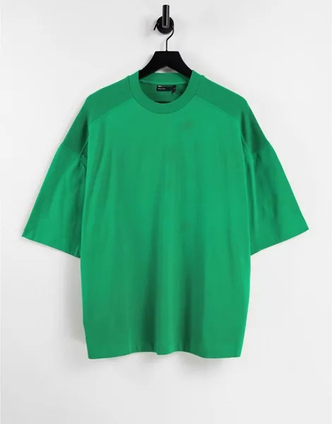 Ярко-зеленая oversized-футболка с рукавами до локтя и вставками с вафельной текстурой ASOS DESIGN-Зеленый цвет