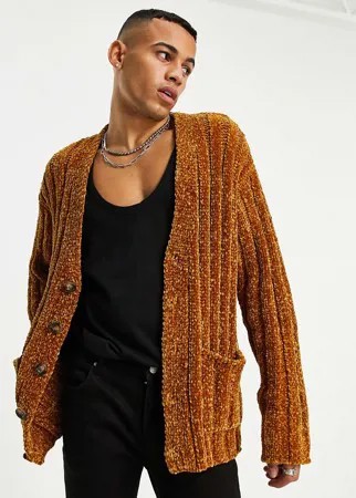 Светло-коричневый вязаный кардиган из синели ASOS DESIGN-Коричневый цвет