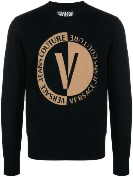 Versace Jeans Couture шерстяной джемпер с логотипом, черный