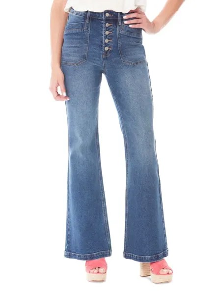 Расклешенные джинсы с высокой посадкой и пуговицами Fly Nicole Miller, темно-синий