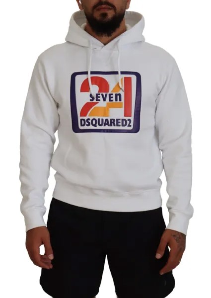 Свитер DSQUARED2, белый хлопковый мужской пуловер с капюшоном и принтом IT48/US38/M 710usd