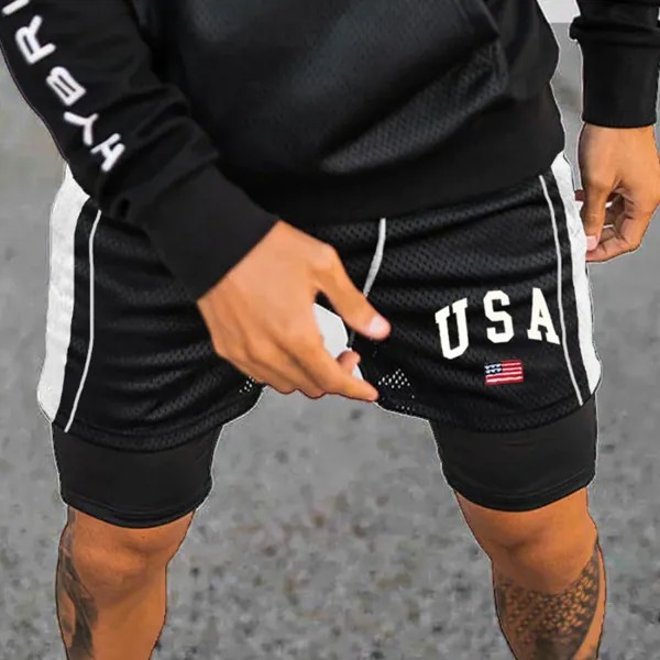 Мужские спортивные шорты в сеточку с принтом США