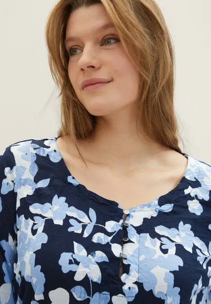 Блузка синего цвета с цветочным узором. TOM TAILOR, синий