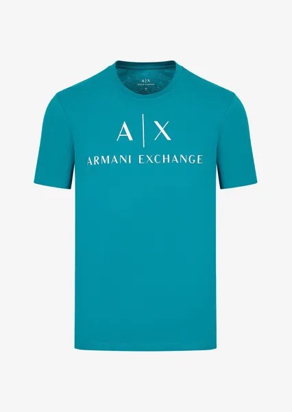 Хлопковая футболка облегающего кроя Armani Exchange, лазурный