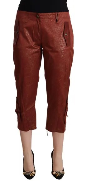JUST CAVALLI Укороченные брюки-капри коричневого цвета с люрексом, хлопок со средней посадкой IT42/US8/M $300
