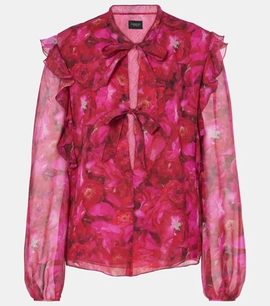 Блузка из шелкового жоржета с цветочным узором Giambattista Valli, цвет red/rose