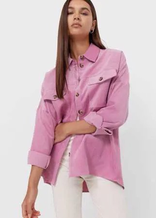 Stradivarius Плотная Рубашка Карго В Тонкий Рубчик Светло-Розовый S