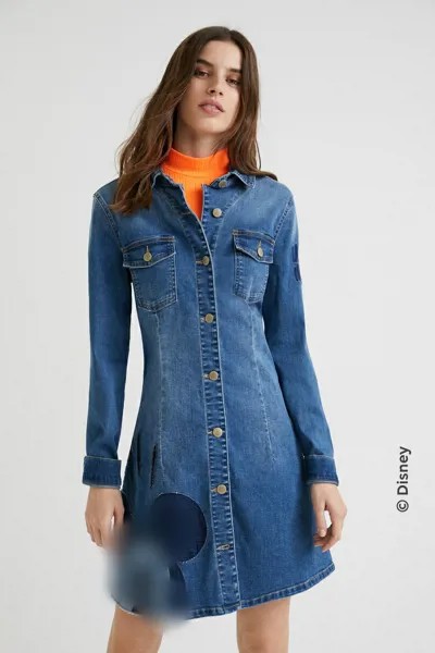 Внешняя торговля, оригинальное испанское Новое эластичное джинсовое платье desigual с нашивкой