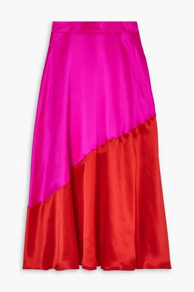Двухцветная юбка миди из шелкового атласа HALPERN, фуксия