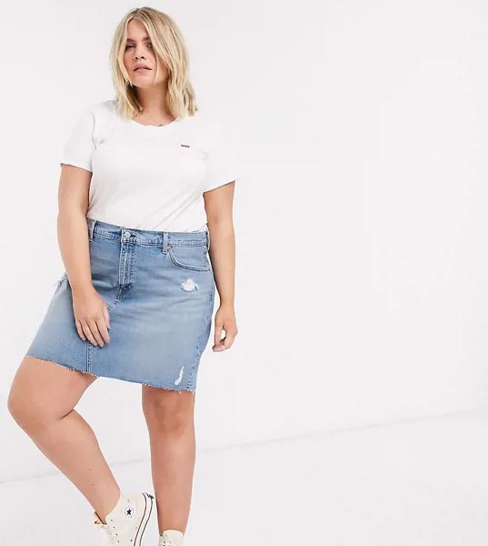 Голубая джинсовая юбка деконструированного кроя Levi's Plus-Синий