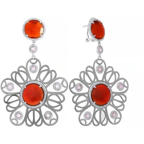 Серьги ELEMENT47, серебро, 925 проба, фианит, стекло, агат