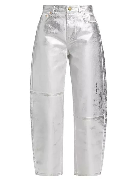 Широкие джинсы с металлизированной фольгой Ganni, белый