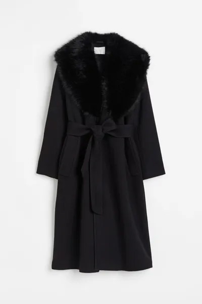 Пальто H&M Fluffy-collared, черный