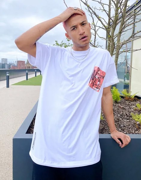 Белая футболка в стиле oversized с принтом-иллюстрацией Liquor N Poker-Белый