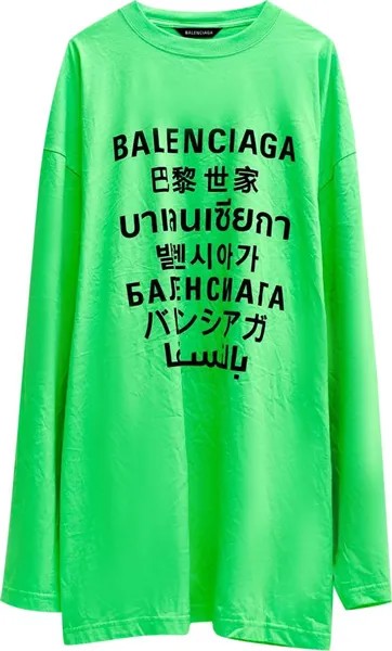 Футболка Balenciaga Languages Long-Sleeve T-Shirt 'Fluo Green', зеленый