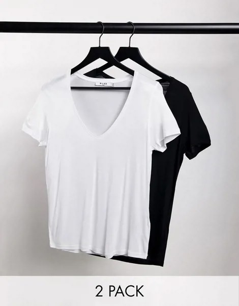 Набор из 2 футболок с V-образным вырезом черного и белого цвета NA-KD-Многоцветный