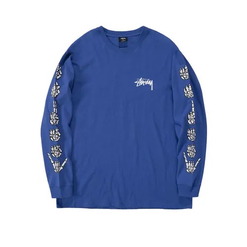 Лонгслив Stussy Australia Hands LS Tee, размер M, , синий
