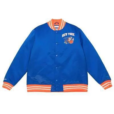 Mitchell - Ness Тяжелая Атласная Куртка Мужская Синяя Повседневная Спортивная Верхняя Одежда OJB