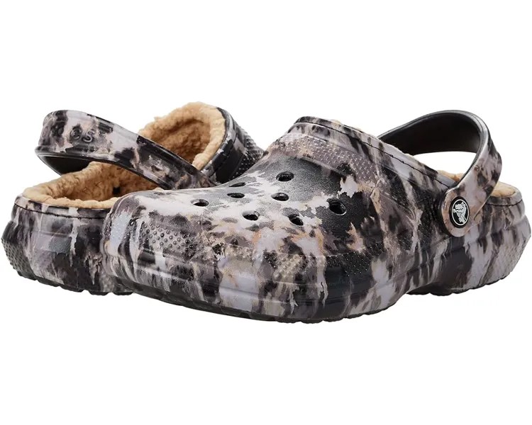Сабо Crocs Classic Lined Tie-Dye Clog, цвет Black/Bleach Dye