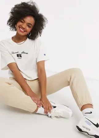 Кремовая укороченная футболка с логотипом Russell Athletic-Белый