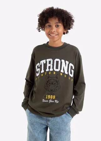 Хаки лонгслив oversize с принтом Strong для мальчика Gloria Jeans