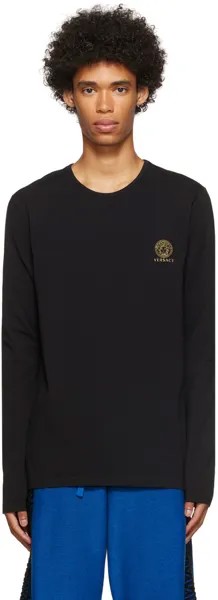 Черная футболка с длинным рукавом с изображением медузы Versace Underwear