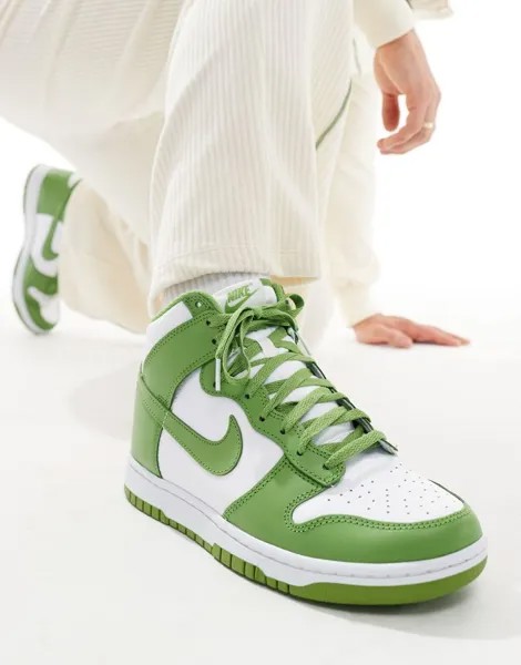 Nike – Dunk Hi – бело-зеленая спортивная обувь в стиле ретро