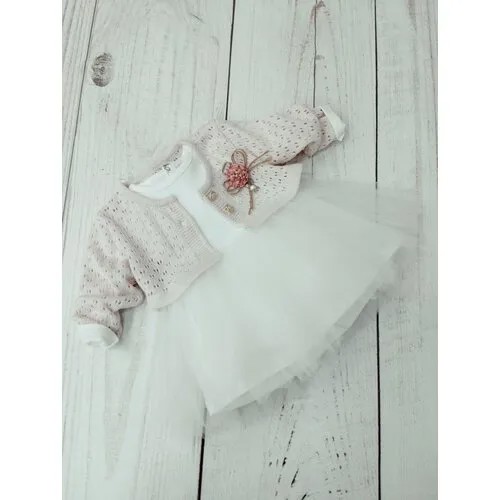 Нарядное белое платье с коротким кардиганом (68)