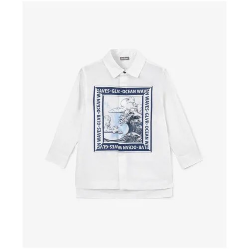 Рубашка с длинным рукавом и крупным принтом белая Gulliver, размер. 116, мод.12304BMC2301