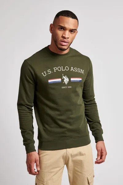 Толстовка Green Army с круглым вырезом и рукавами реглан U.S. Polo Assn, зеленый