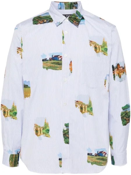 Рубашка в полоску с пейзажным принтом Comme des Garçons Homme Deux, синяя