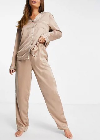 Атласные пижамные брюки цвета мокко Loungeable «Выбирай и комбинируй»-Коричневый цвет