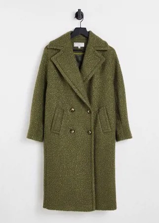 Шалфейно-зеленое двубортное пальто из букле Helene Berman-Коричневый цвет