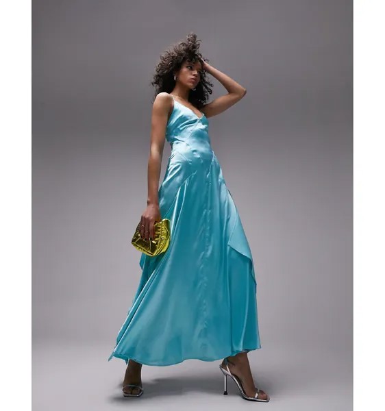 Атласное платье миди лазурно-синего цвета Topshop