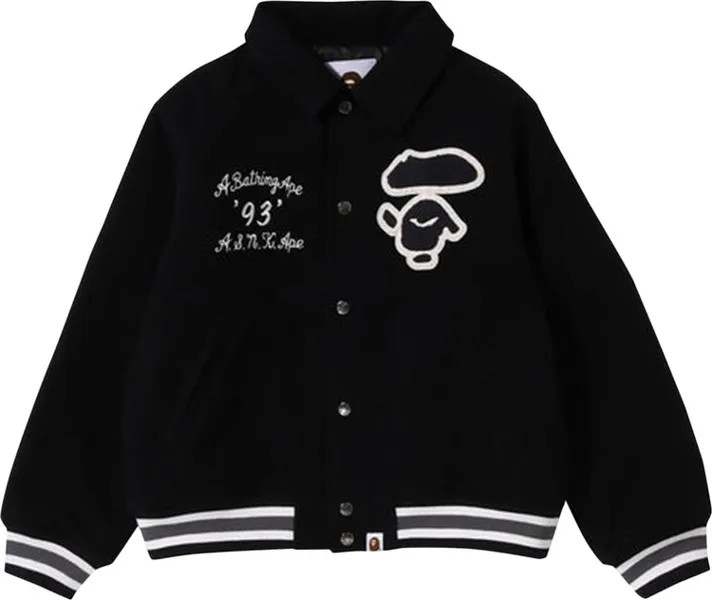 Куртка BAPE Melton Varsity Jacket 'Black', черный
