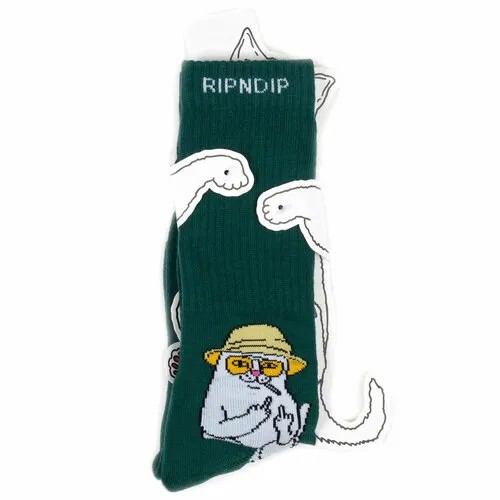 Носки RIPNDIP Носки с котом Лордом Нермалом Ripndip Socks, размер Универсальный, зеленый, белый