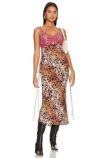 Платье миди Hayley Menzies Lace Silk Midi Slip Dress, цвет Natural Cheetah & Camel Black